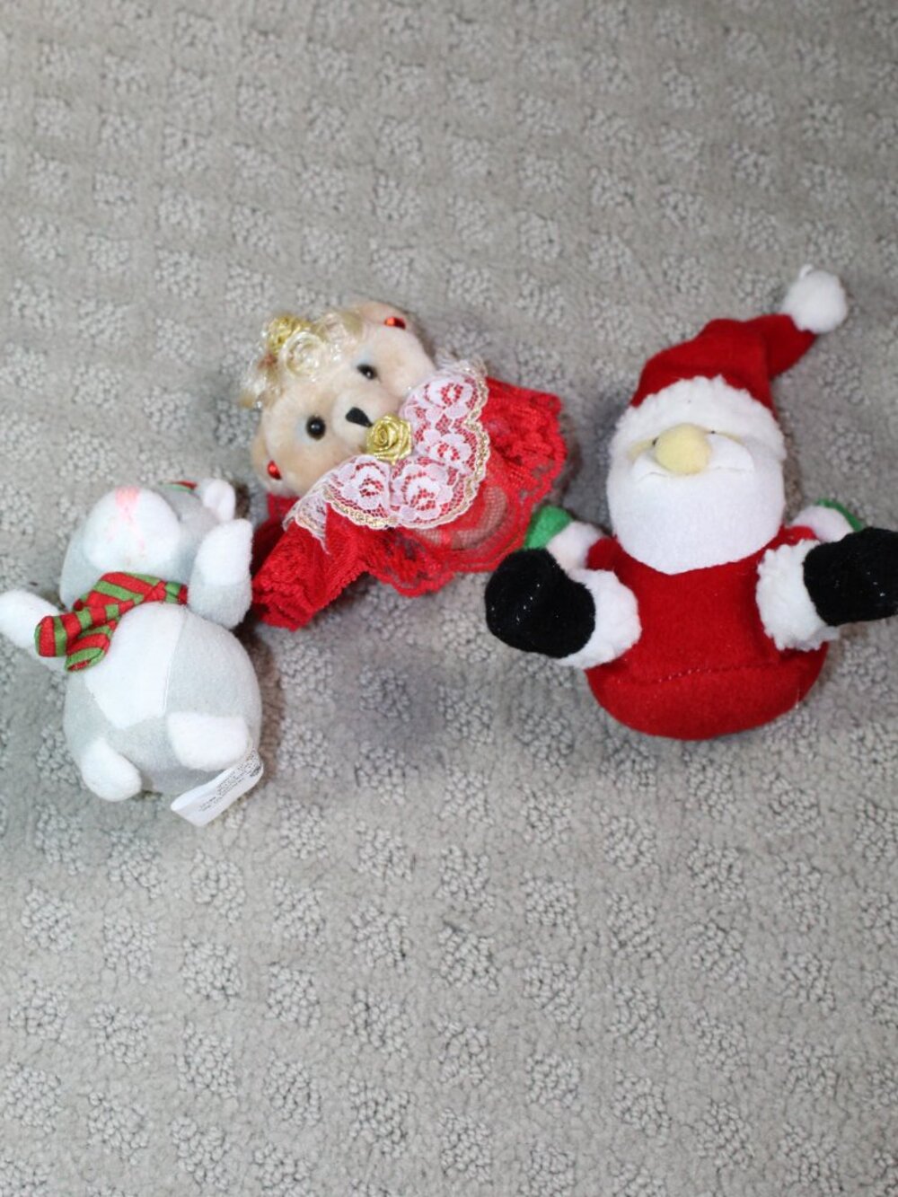 Set of 3 Soft/Stuffed 3 - 5" Christmas Decor - Santa, Cat & Bear
